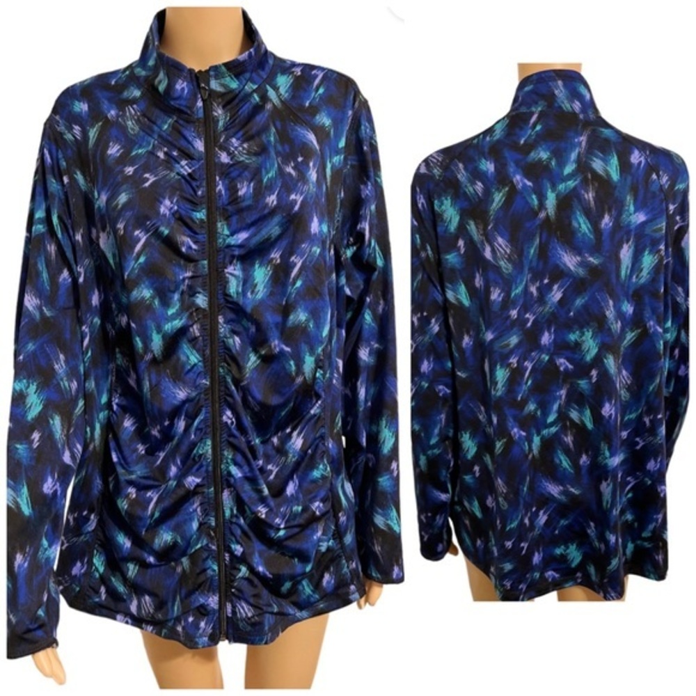 Exertek Women’s Plus Size 2X Blue Runched Full Zip Long Sleeve Sweater